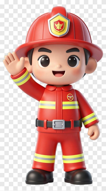 Cartoon Firefighter Waving PNG