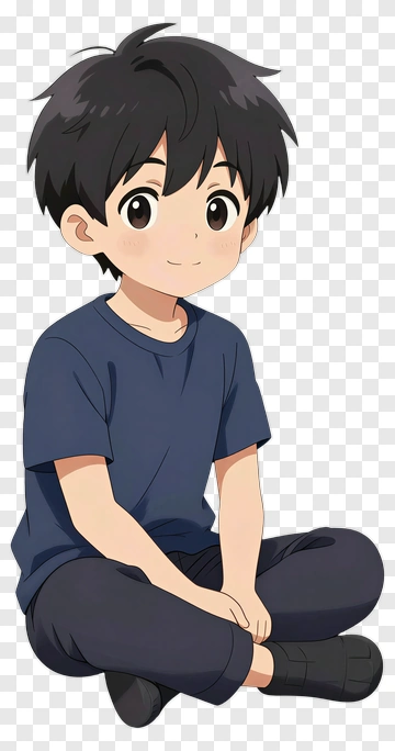 Cartoon Boy Sitting Cross-Legged PNG