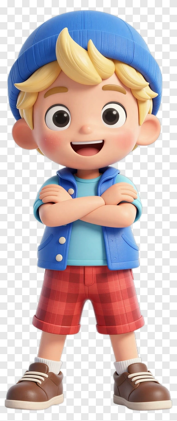 3D Cartoon Boy Smiling With Arms Crossed PNG