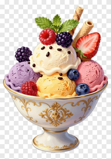 Colorful Ice Cream Sundae In A Bowl PNG