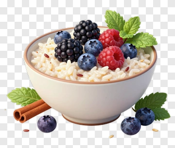 Bowl Of Rice With Berries And Mint PNG