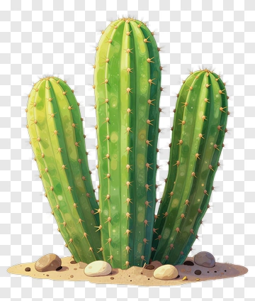Cactus With Green Stems And Rocks PNG