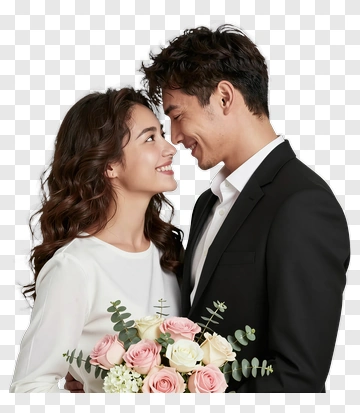 Couple Holding A Bouquet Of Flowers PNG