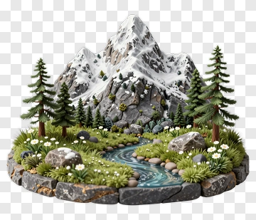 Mountain Landscape With River And Trees PNG