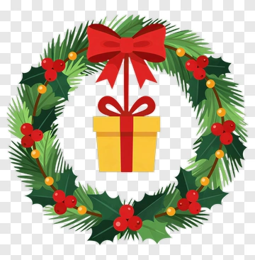 Christmas Wreath With Gift Box PNG