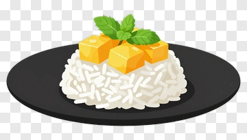 Plate Of Rice With Mango And Mint PNG