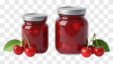 Cherry Jam Jars With Fresh Cherries PNG