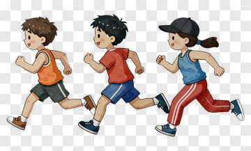 Cartoon Children Running Together PNG