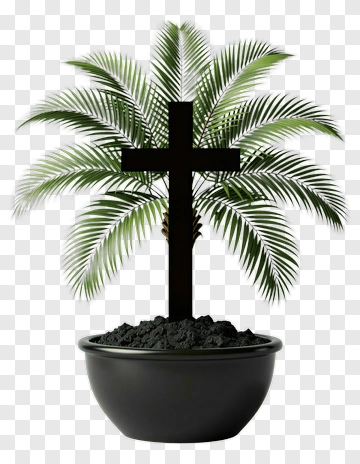 Black Cross With Palm Tree In A Pot PNG