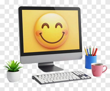 Computer Displaying A Smiley Face PNG
