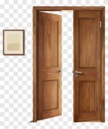 Wooden Double Door With Framed Picture PNG
