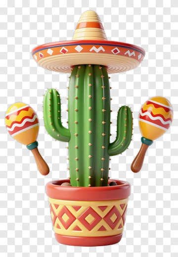 Cactus With Sombrero And Maracas PNG