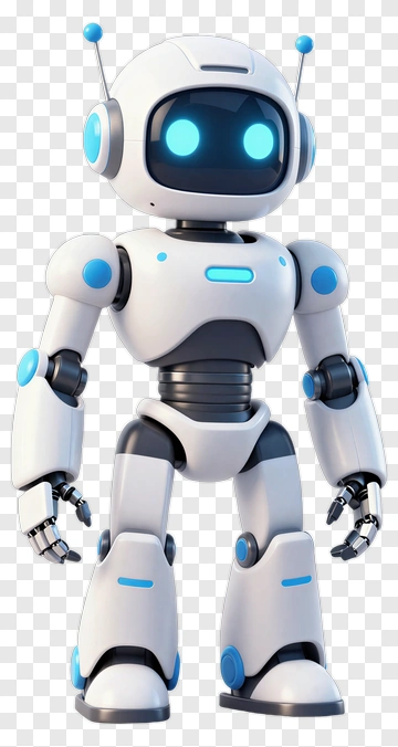 3D Robot Character With Blue Accents PNG
