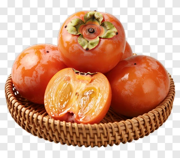Persimmon Fruit In A Woven Basket PNG