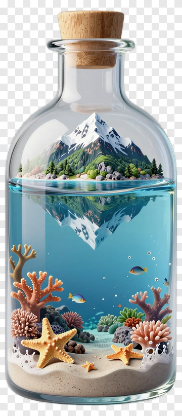 Bottle Ecosystem With Coral And Mountain PNG