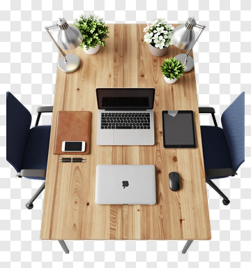 Modern Office Desk Setup With Laptop And Plants PNG