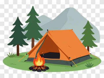 Camping Tent With Campfire And Trees PNG