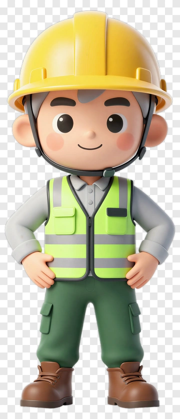3D Construction Worker In Safety Gear PNG