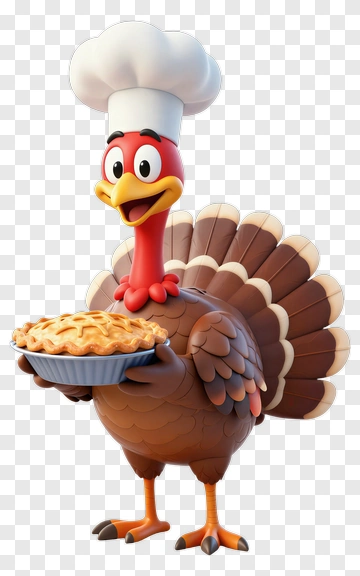 Cartoon Turkey Chef Holding A Pie PNG