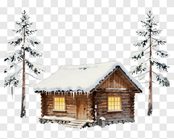 Wooden Cabin Surrounded By Snowy Trees PNG