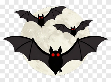 Cartoon Bats Flying Against A Full Moon PNG