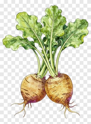 Watercolor Turnips With Green Leaves PNG