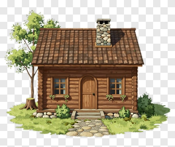 Wooden Cabin With Stone Chimney PNG