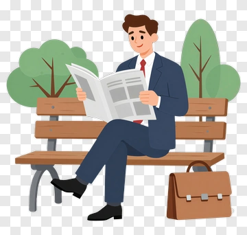 Businessman Reading A Newspaper On A Park Bench PNG