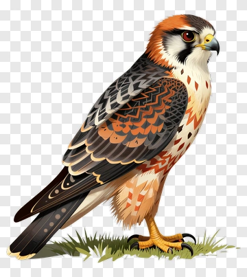 Realistic Falcon Standing On Grass PNG