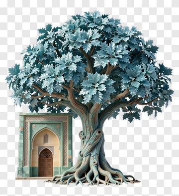 Stylized Tree With Architectural Element PNG