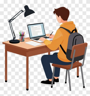 Student Working At A Desk With A Laptop PNG