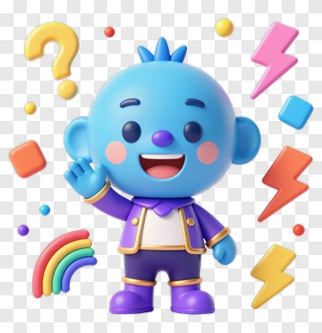 Cartoon Character Waving With Colorful Shapes PNG