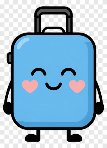 Cartoon Blue Suitcase With Smiling Face PNG