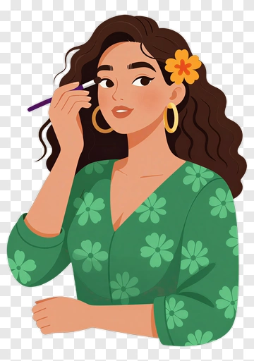 Woman Applying Makeup With Floral Accents PNG