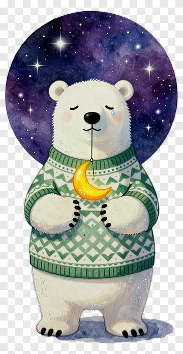Cartoon Polar Bear Holding A Crescent Moon PNG