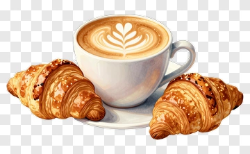 Coffee Cup With Croissants PNG