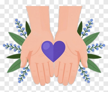 Hands Holding A Purple Heart With Floral Accents PNG
