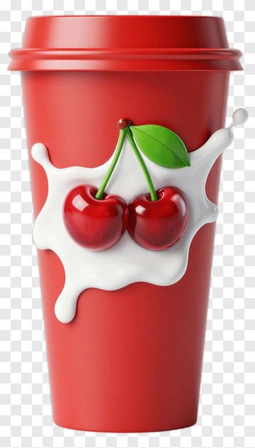 Red Cup With Cherry And Cream Decoration PNG