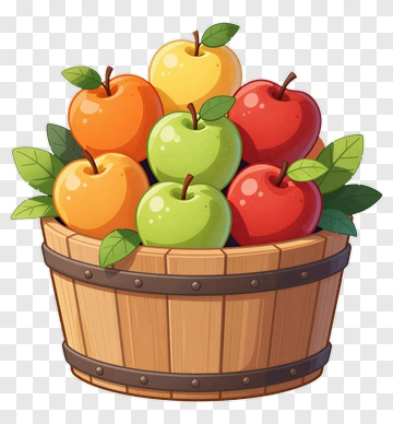 Colorful Apple Basket PNG