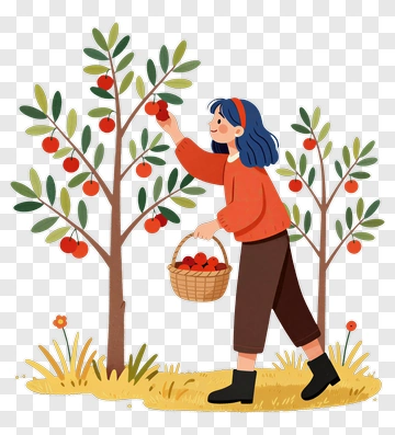 Woman Picking Apples From A Tree PNG