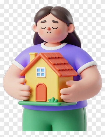 3D Woman Holding A House PNG