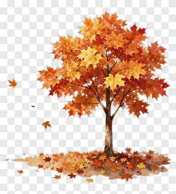 Colorful Autumn Tree With Falling Leaves PNG