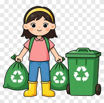 Cartoon Girl Holding Recycling Bags PNG