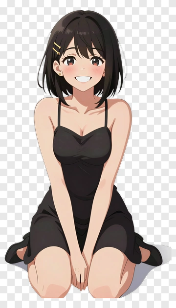 Smiling Girl In A Black Dress PNG