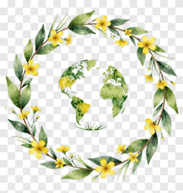 Floral Wreath With Earth Illustration PNG