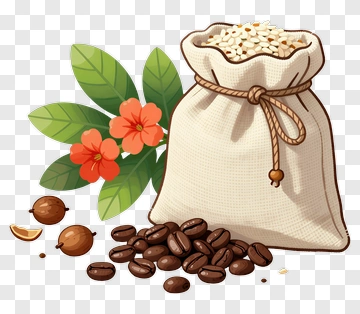 Coffee Bag With Beans And Flowers PNG