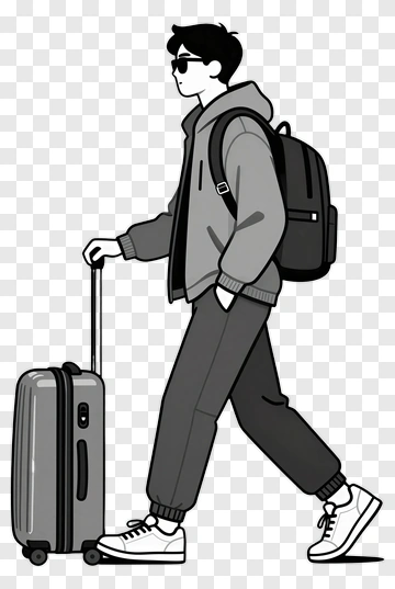 Stylish Young Man Walking With A Suitcase PNG