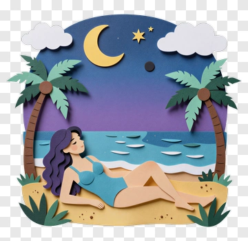 Woman Relaxing On The Beach Under The Moonlight PNG