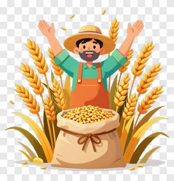 Happy Farmer Celebrating A Wheat Harvest PNG