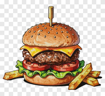 Cartoon Hamburger With Fries PNG